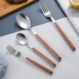 Muỗng / nĩa / dao ăn trái cây và món tráng miệng bằng thép không gỉ với cán gỗ tiện dụng