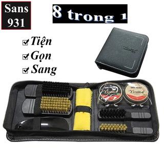 Bộ đánh giày đẹp sang gọn Sans931 8 món bàn chải xi đen trắng bóng khăn cho giầy túi ví xách đồ da