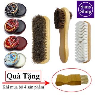 Bộ 4 dụng cụ vệ sinh giày xi đánh giầy cao cấp bàn chải lông ngựa mềm cao su da lộn đa năng tiện dụng đen nâu trắng đỏ