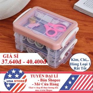 (Hàng Cao Cấp) Bộ Hộp Kim Chỉ May Vá Đa Năng Gia Đình NHIỀU TẦNG T3 - Kim Khâu, Chỉ, Kéo, Thước Dây, Đủ Size Màu Mini