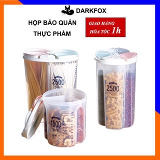 Hộp bảo quản thực phẩm, lọ, hũ nhựa trong suốt 1500ml/2500 nhiều ngăn đựng gia vị, đồ khô, ngũ cốc, mỳ ý HBQ03