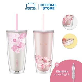 [LIFEMC18BP1 -10% đơn 250K] Ly nhựa 2 lớp Cherry Blossom kèm ống hút Lock&Lock 750ML - HAP509 (màu trắng và hồng)