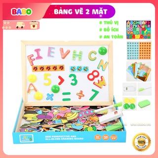 Bảng vẽ 2 mặt, Ghép Hình Nam Châm và bảng đen, hộp gỗ sang trọng, Đồ Chơi Giáo Dục, quà tặng cho bé từ 1 tuổi - BABO