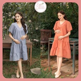 Váy Bầu Mùa Hè Cổ V Chất Tơ Hàn Quốc Mềm Mịn Đủ Size Cho Mẹ Bầu Và Sau Sinh Từ 47-83 kg BELLA MAMA - V07