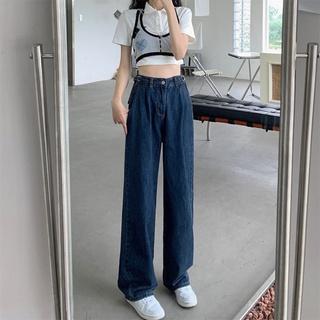 SUXI Quần Jeans Dài Ống Rộng Lưng Cao Phong Cách Retro Dành Cho Nữ