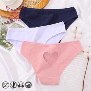 All of me Set 3 Quần Lót Cotton Phối Ren May Hình Trái Tim Gợi Cảm Cho Nữ