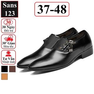 Giày tây nam mũi tròn Sans123 giầy da công sở màu đen nâu vàng đẹp độc lạ cỡ size 37 38 39 40 41 42 43 44 45 46 47 48