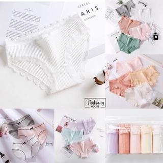 Set 5 quần lót nữ viền ren phối nơ phong cách Hàn Quốc gợi cảm dễ thương, vải cotton kháng khuẩn thoáng khí