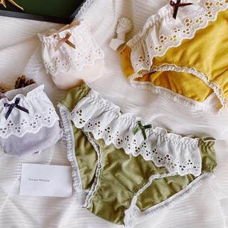 Quần Lót Cotton Lưng Vừa Phối Ren Rỗng Thoáng Khí Màu Sắc Đơn Giản Phong Cách Retro Nhật Bản Cho Nữ