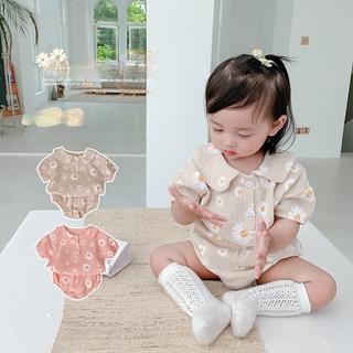 Set đồ hai món gồm áo ngắn tay cổ búp bê + quần short hoạt hình hoa cúc dễ thương thời trang mùa hè cho bé gái