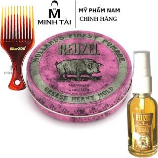Sáp Vuốt Tóc Nam REUZEL Pink Pomade - Hàng Chính Hãng  + Xịt Dưỡng Tóc Reuzel Tonic 20ml + Lược Chải Tóc Pomade