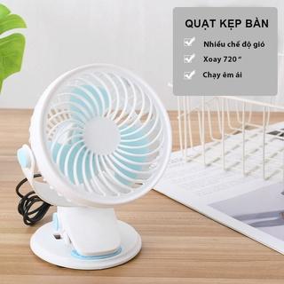 Quạt mini, quạt mini để bàn cực mát xoay 720 độ kẹp bàn chắc chắn cho dân văn phòng, kẹp xe đẩy cho bé