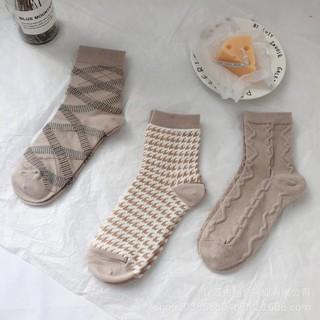 Tất cổ cao nữ In hình Họa tiết Kẻ sọc Houndstooth Dễ thương Hàn Quốc Vớ cao cổ nữ Cute Cotton Thu Đông Nhật Bản