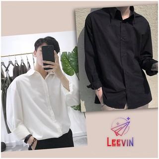 Áo sơ mi nam nữ dài tay Unisex Basic TRƠN Form rộng màu trắng và đen Chất cotton lụa mịn mát Bigsize Leevin Store