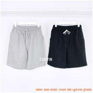 Quần Short Nam Nữ Unisex THUN BASIC Form Rộng Simple - Kiểu quần đùi thun trơn co dãn màu đen xám Leevin Store