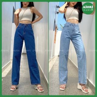 Quần Jeans Nữ, Quần Bò Nữ Aiori Ống Rộng Cạp Cao Trơn Kiểu Bò Suông Phong Cách Thời Trang Hàn Quốc Ulzzang_Mã 004