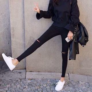 Quần jean bò nữ Skinny cạp lưng cao co dãn bó rách gối trơn xu hướng Hàn Quốc ulzzang vintage màu đen Kozoda 4125 QJ2