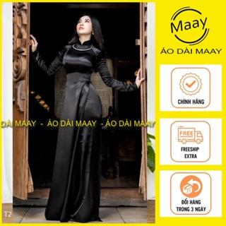 Áo dài đen bóng may sẵn áo dài truyền thống phi mềm, áo dài đẹp sang - Áo dài MAAY