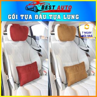 Gối tựa đầu ô tô da lộn nhập khẩu loại 1 , bông siêu mềm chống đau mỏi vai gáy - Best Auto gối tựa lưng ô tô