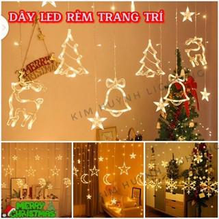 Dây đèn LED nháy rèm kiểu trăng sao, trang trí Giáng Sinh Noen ngoài trời (cắm điện)
