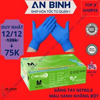 (Q1-HCM) Găng Tay Y Tế MÀU XANH VietGlove (Hộp 100 chiếc) Nitrile Không Bột