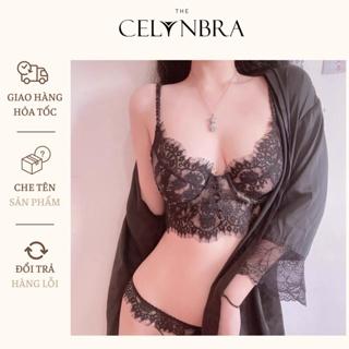 Áo bra ren, Áo bralette hàng cúc ren mềm xuyên thấu phối quần lọt khe sexy The Celynbra - B08