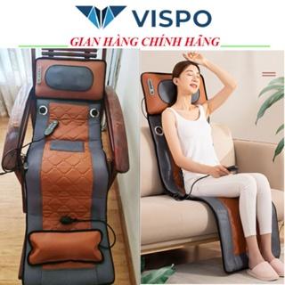 Đệm massage toàn thân Vispo đa điểm Rung, Nệm Massage Kèm Gối Massage (bảo hành 1 năm) - Model Vải da có Loa bluetooth