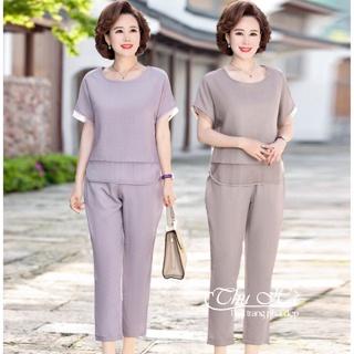 Đồ bộ nữ mặc nhà Thu Hà quần áo trung niên cho mẹ chất liệu đũi mềm nhẹ thoáng mát form rộng thoải mái ĐBH.27