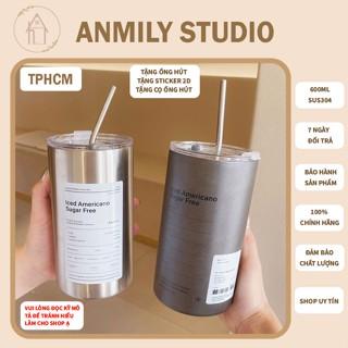 Cốc giữ nhiệt văn phòng ANMILY CUP Iced Americano 600ml bằng thép không gỉ 304 có ống hút kèm theo | tặng sticker 2D